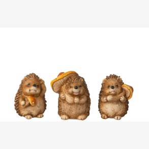 J-Line - Pindsvin m/svamp figur Brun poly H: 9 cm. 3 varianter