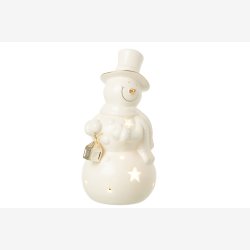 J-Line - Snemand m/LED batteri lys - Porceln Beige/Guld H: 21,5 : 11 cm. 