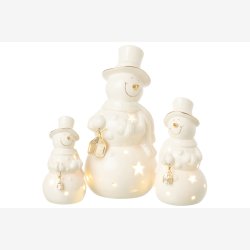 J-Line - Snemand m/LED batteri lys - Porceln Beige/Guld H: 21,5 : 11 cm. 