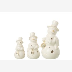 J-Line - Snemand m/LED batteri lys - Porceln Beige/Guld H: 21,5 : 11 cm. 