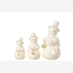 J-Line - Snemand m/LED batteri lys - Porceln Beige/Guld H: 21,5 : 11 cm. 