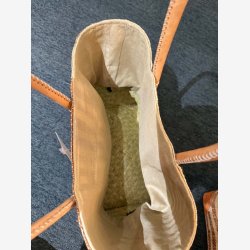 Madam Gr�skar - Strandtaske m/striber Brun/beige 35x24 cm.