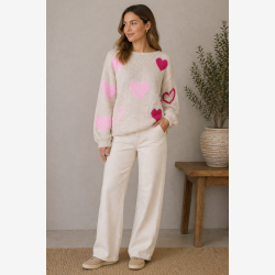 Marta Du Chateau - MdcAmarante Strik m. hjerter Beige/Pink/Amerena 