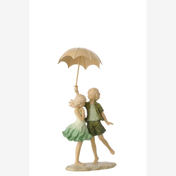 J-Line - Brn m/Paraply "Come Under My Umbrella" H: 17 cm. Poly Grn