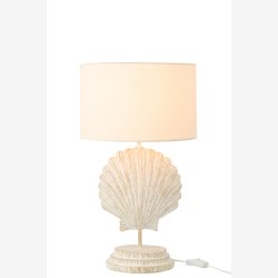 J-Line - Bordlampe m. Muslingeskal Polyresin Hvid/Naturlig 28x28x47,5cm.
