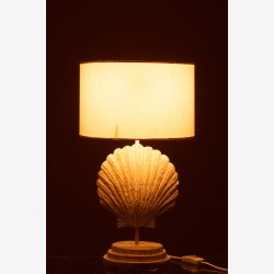 J-Line - Bordlampe m. Muslingeskal Polyresin Hvid/Naturlig 28x28x47,5cm.
