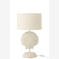 J-Line - Bordlampe m. Muslingeskal Polyresin Hvid/Naturlig 28x28x47,5cm.