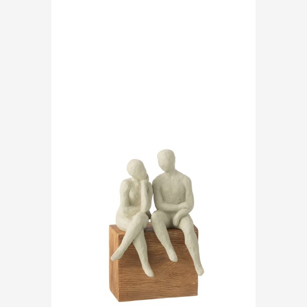 J-Line - Figurine-par Siddende Polyresin Hvid/naturlig 14,5x9x22,5cm.