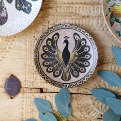 Chic Antique - Fad i mosaik m. p�fugl Beige/mocca H2/�16 cm.
