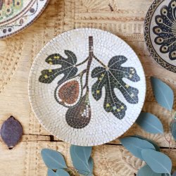 Chic Antique - Fad i mosaik m. figner Creme/oliven H2,5/�21 cm.