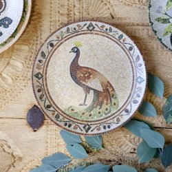 Chic Antique - Fad i mosaik m. p�fugl Beige/mocca H2,8/�26,5 cm.