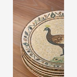 Chic Antique - Fad i mosaik m. p�fugl Beige/mocca H2,8/�26,5 cm.