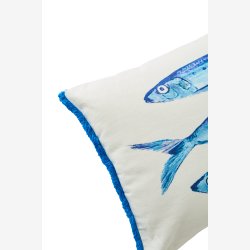 J-Line - Pudebetr�k m. sardiner Hvid/Bl� Bomuld 50x30x10cm.