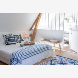 J-Line - Plaid Stribet Bomuld Bl�/Hvid - Leveres Assorteret