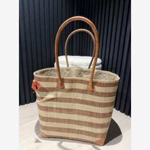 Madam Gr�skar - Strandtaske m. tykke striber Br�ndt orange/beige 44x37cm.