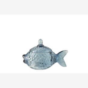 J-Line - Opbevaringsglas Fiskeform Bl� 15x7x10cm.