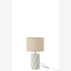 J-Line - Bordlampe Swirl Keramik/Lert�j Hvid/naturlig 18x18x31,8cm.