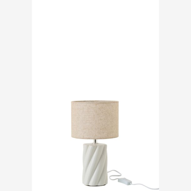 J-Line - Bordlampe Swirl Keramik/Lert�j Hvid/naturlig 18x18x31,8cm.