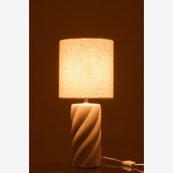 J-Line - Bordlampe Swirl Keramik/Lert�j Hvid/naturlig 23x23x53cm.
