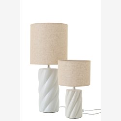 J-Line - Bordlampe Swirl Keramik/Lert�j Hvid/naturlig 23x23x53cm.