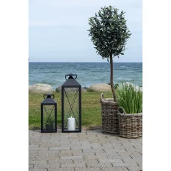 Lanterne m/kryds Vindue Metal/Glas Sort - Flere Strrelser