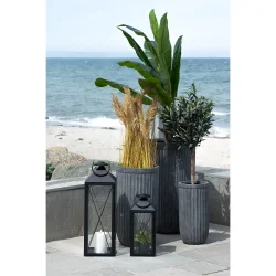 Lanterne m/kryds Vindue Metal/Glas Sort - Flere Strrelser