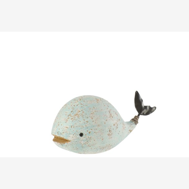 J-line - Hvalfigur af tr� Hvid/Lysebl� 13,5x6,5x5cm.