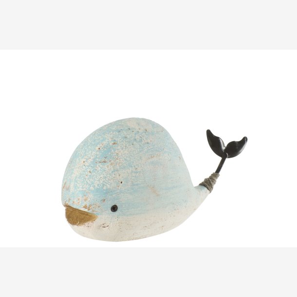 J-Line - Hvalfigur af tr� Hvid/Lysebl� 17,5x5,5x9,5cm.
