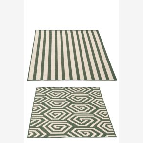 J-Line - T�ppe Udend�rs Striber eller Spiraler M�rkegr�n/Hvid Polypropylen Udvalg af 2 