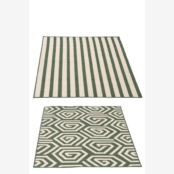 J-Line - T�ppe Udend�rs Striber eller Spiraler M�rkegr�n/Hvid Polypropylen Udvalg af 2 