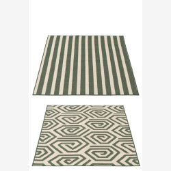 J-Line - T�ppe Udend�rs Striber eller Spiraler M�rkegr�n/Hvid Polypropylen Udvalg af 2 