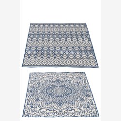 J-Line - T�ppe Udend�rs Mosaik Polypropylen M�rkebl�/hvid Udvalg af 2 