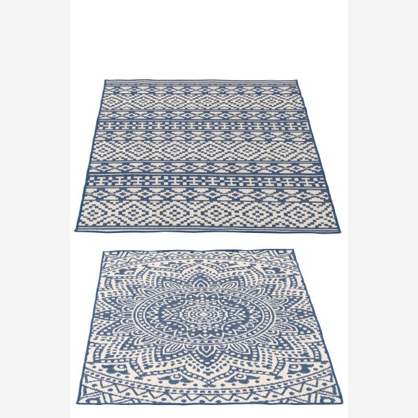 J-Line - T�ppe Udend�rs Mosaik Polypropylen M�rkebl�/hvid Udvalg af 2 