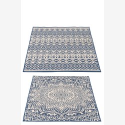 J-Line - T�ppe Udend�rs Mosaik Polypropylen M�rkebl�/hvid Udvalg af 2 