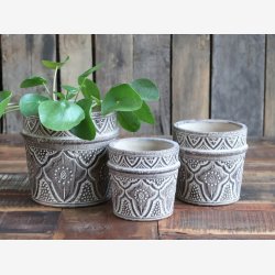 Chic Antique - vron Urtepotteskjuler m/mnster Mrk natur 18,5xH17,5cm Cement.