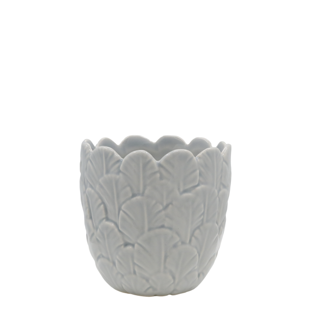 Chic Antique - Fayence Urtepotteskjuler m/fjer Opal H: 10,5 : 10,5 cm.