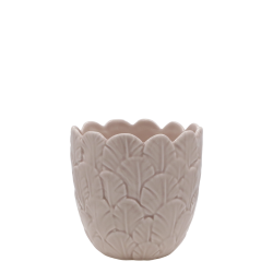 Chic Antique - Fayence Urtepotteskjuler m/fjer Taupe H: 10,5 : 10,5 cm.