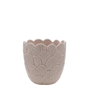 Chic Antique - Fayence Urtepotteskjuler m/fjer Taupe H: 10,5 : 10,5 cm.