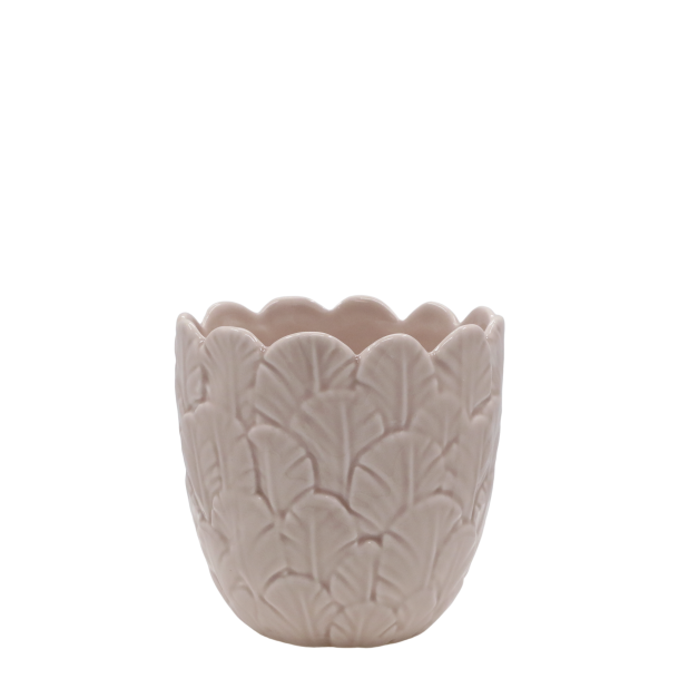 Chic Antique - Fayence Urtepotteskjuler m/fjer Taupe H: 10,5 : 10,5 cm.