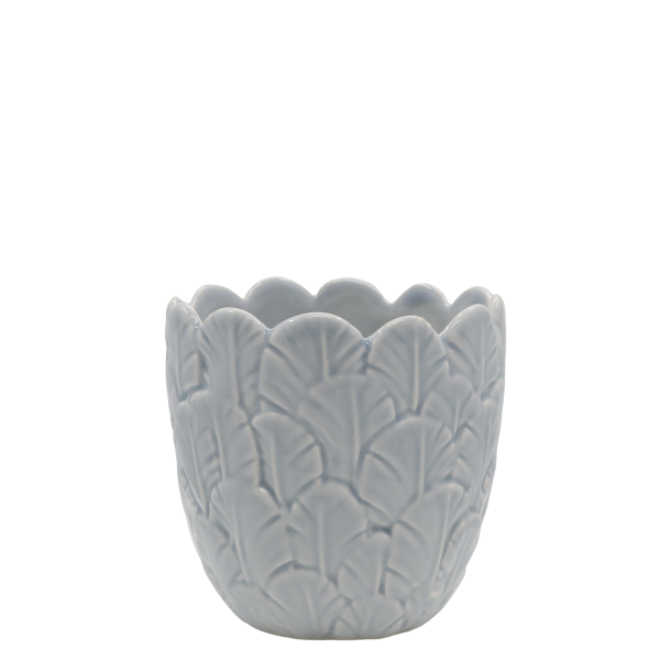 Chic Antique - Fayence Urtepotteskjuler m/fjer Opal H: 11,5 : 12 cm.