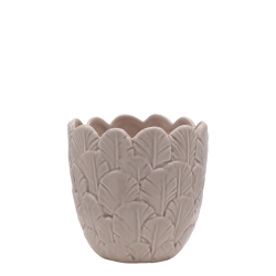 Chic Antique - Fayence Urtepotteskjuler m/Fjer Taupe H: 11,5 : 12 cm.