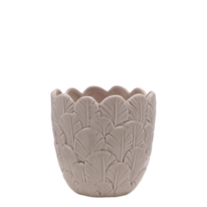 Chic Antique - Fayence Urtepotteskjuler m/Fjer Taupe H: 11,5 : 12 cm.