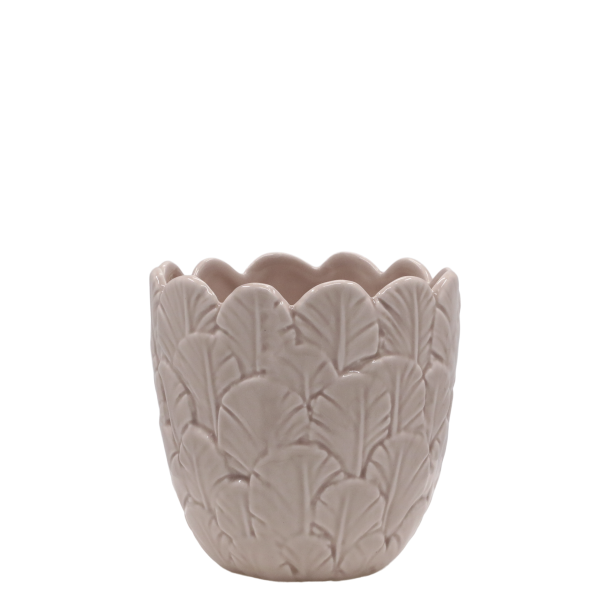 Chic Antique - Fayence Urtepotteskjuler m/Fjer Taupe H: 11,5 : 12 cm.