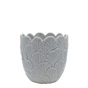 Chic Antique - Fayence Urtepotteskjuler m/fjer Opal H: 13,5 : 13,5 cm.