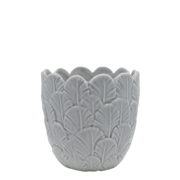 Chic Antique - Fayence Urtepotteskjuler m/fjer Opal H: 13,5 : 13,5 cm.