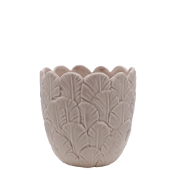 Chic Antique - Fayence Urtepotteskjuler m/fjer Taupe H: 13,5 : 13,5 cm.