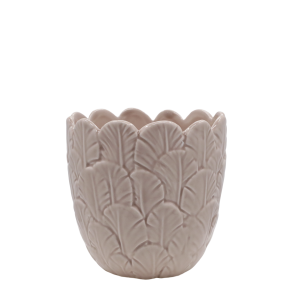 Chic Antique - Fayence Urtepotteskjuler m/fjer Taupe H: 13,5 : 13,5 cm.