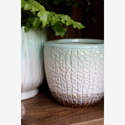 Chic Antique - Fayence Urtepotteskjuler m/mnster Verte H: 13 : 14 cm.