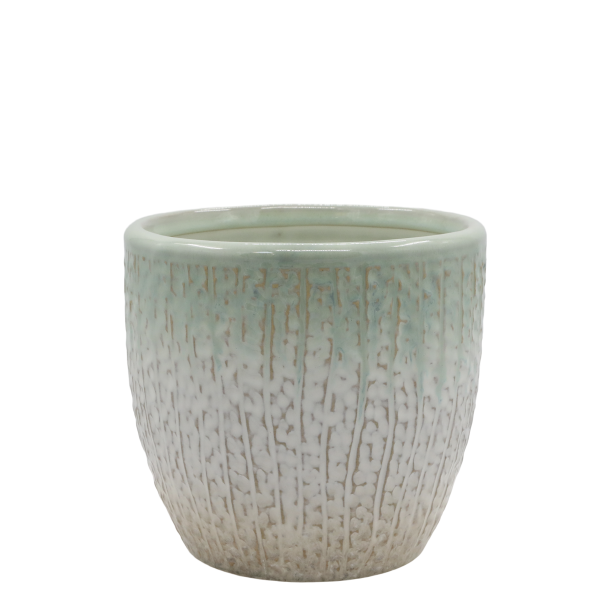 Chic Antique - Fayence Urtepotteskjuler m/mnster Verte H: 15 : 16 cm.