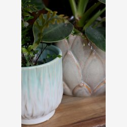 Chic Antique - Fayence Urtepotteskjuler m/mnster Verte H: 13 : 13 cm.